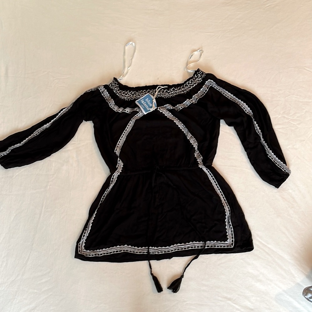 Blue Island Black Swimsuit cover up with white detailing size medium